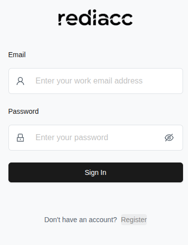Rediacc Sign In form - email and password fields