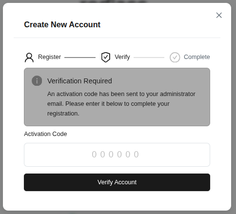 Verification code entry - 6-digit activation code