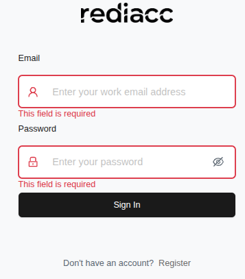 Sign In form - required fields with error warning