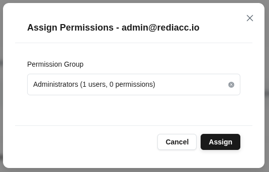 Permission assignment modal - Administrators group