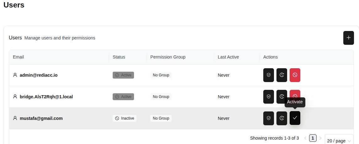 User activation - "Activate" tooltip view
