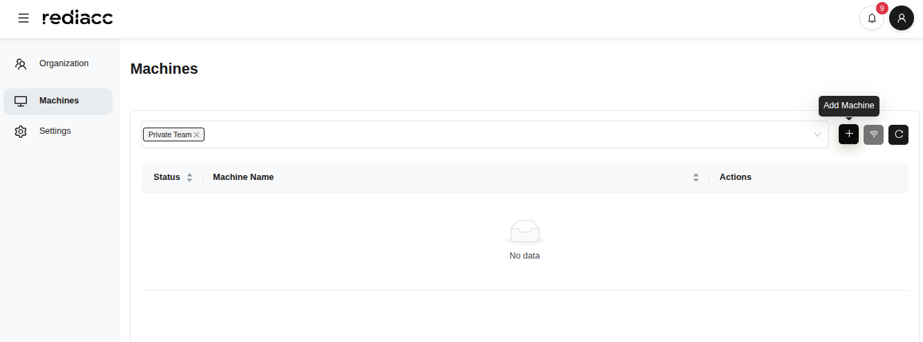 Machines page - "Add Machine" button