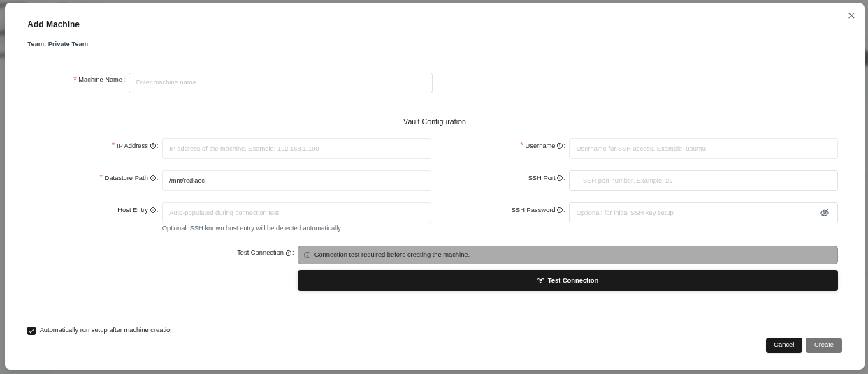 Machine addition form - all fields