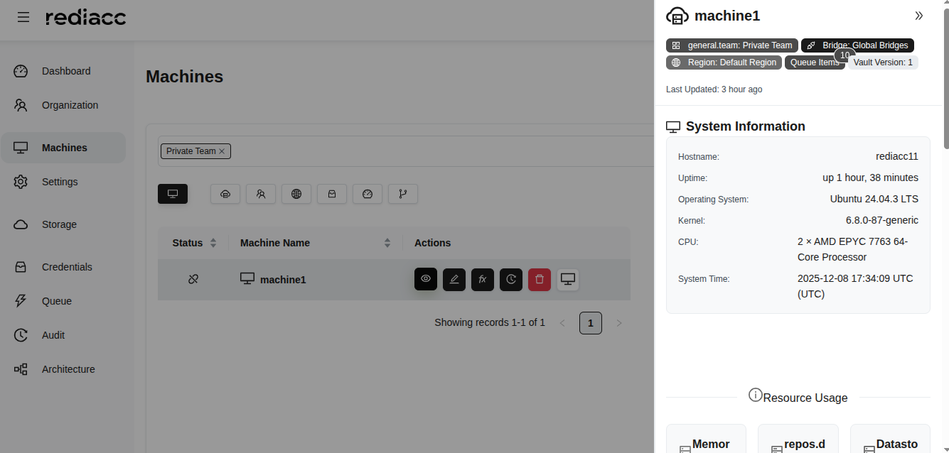 Machine detail panel - system information