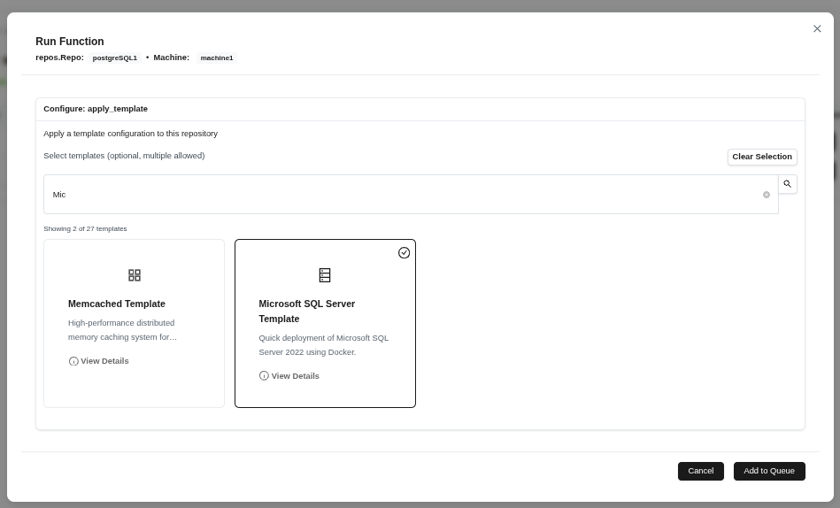 Template selection form