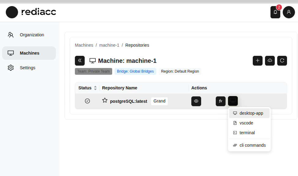 Connection options menu